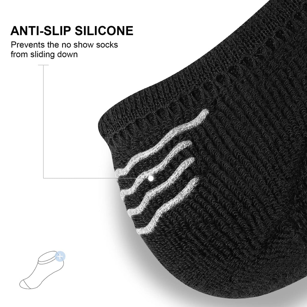 PAPLUS No Show Socks Men 6 Pairs, Non Slip Cushioned Athletic Low Cut Socks with Arch Support