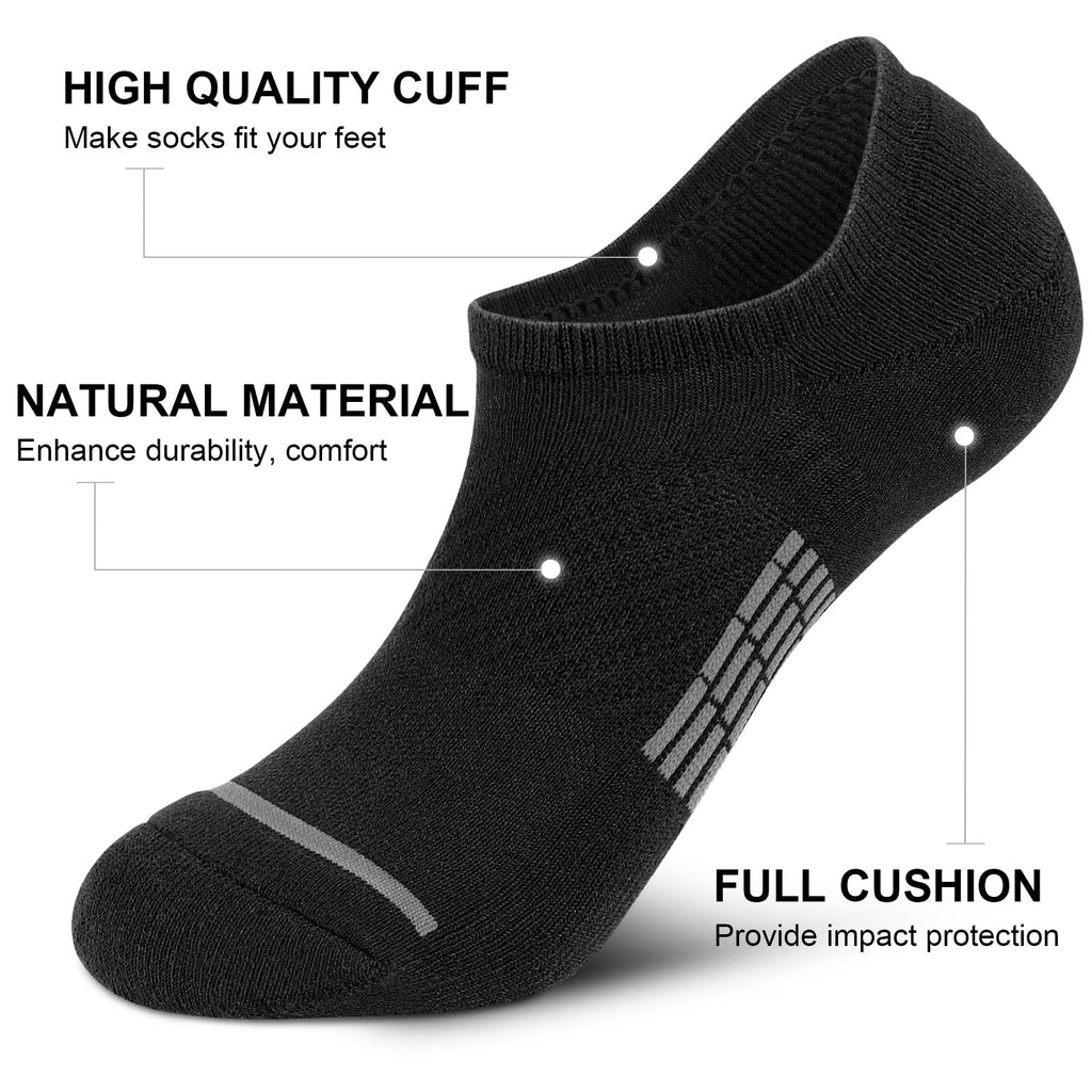 PAPLUS No Show Socks Men 6 Pairs, Non Slip Cushioned Athletic Low Cut Socks with Arch Support