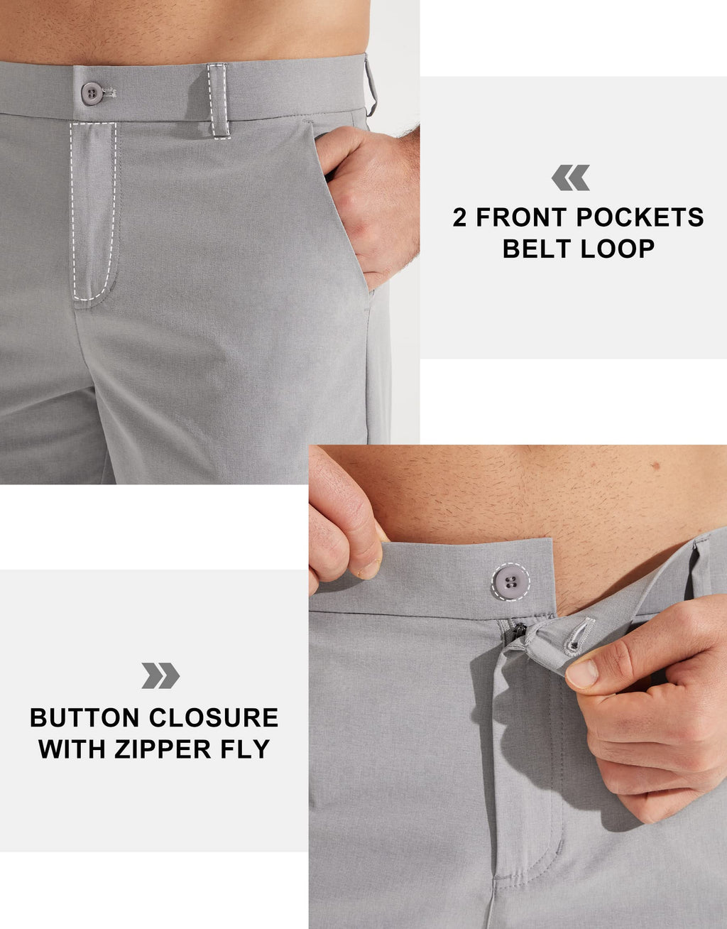 Libin Mens Golf Pants Classic Fit Stretch Work Dress Pants 32" Quick Dry Lightweight Business Casual Trousers Comfort Water Resistant, Light Grey, 34W x 32L