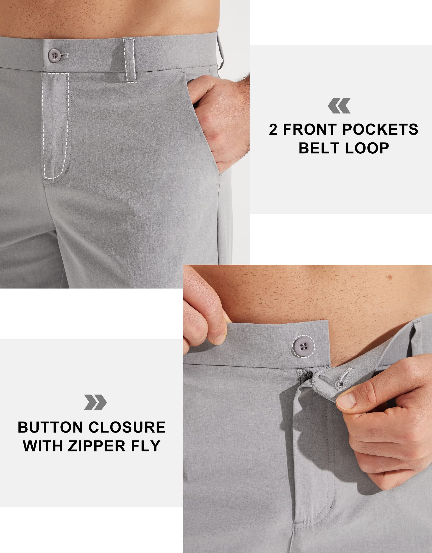 Libin Mens Golf Pants Classic Fit Stretch Work Dress Pants 32" Quick Dry Lightweight Business Casual Trousers Comfort Water Resistant, Light Grey, 34W x 32L