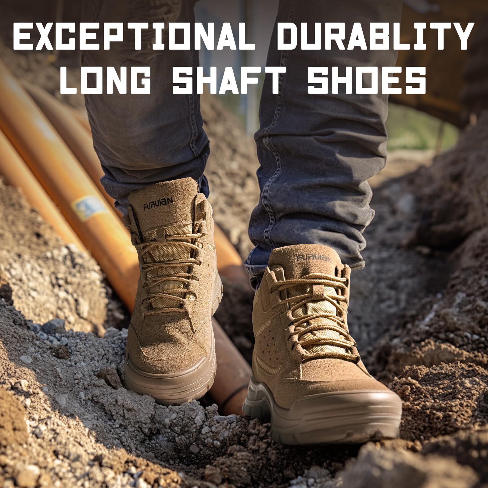 Furuian Steel Toe Boots for Men Women Comfortable Lightweight Work Boots for Men Slip Resistant High Top Steel Toe Safety Shoes Puncture Proof Indestructible Construction Boots