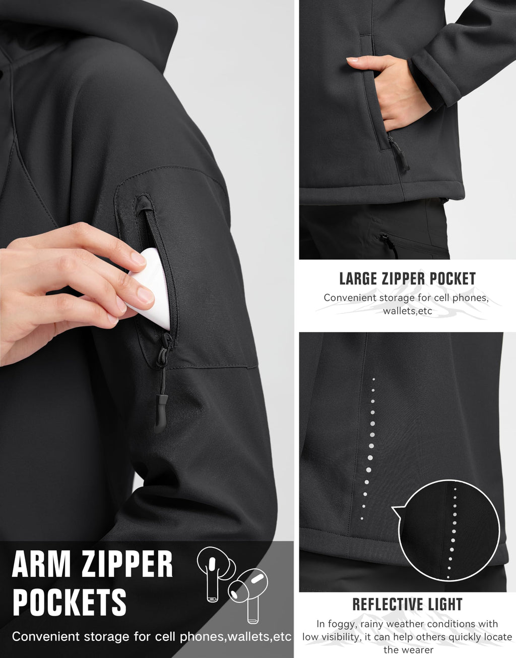 G Gradual Women's Fleece Lined Softshell Jacket Windproof Warm Light Waterproof Hooded Jacket for Women Winter/Fall/Spring