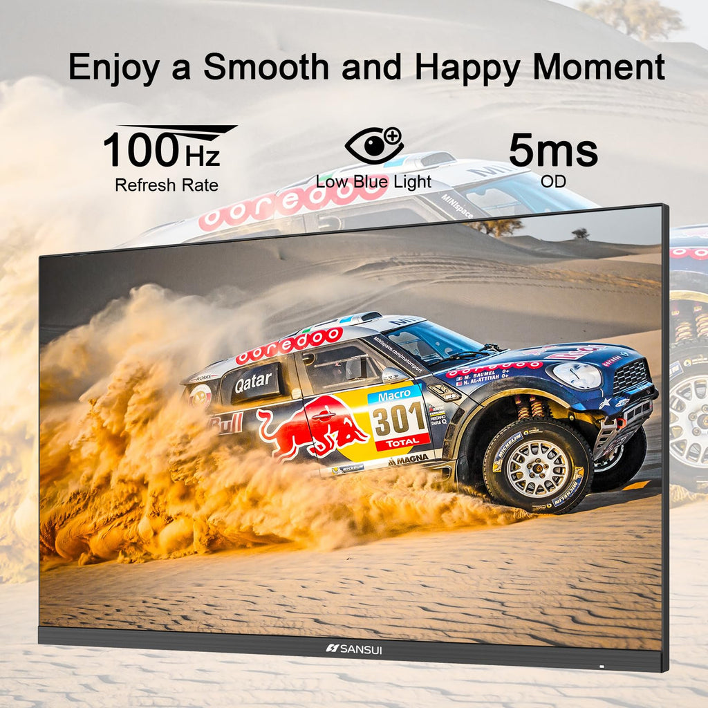 SANSUI Monitor 24 Inch 100Hz PC Monitor, HDMI VGA Ports VESA Mount, FHD Computer Monitor Ultra-Slim Ergonomic Tilt Eye Care for Home Office (ES-24F2, HDMI Cable Included)