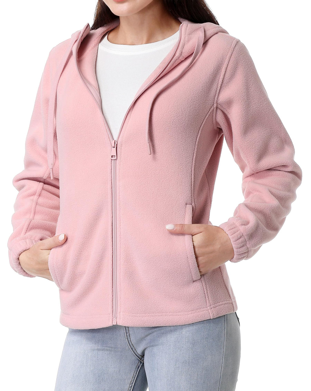 GIMECEN Women's Soft Polar Fleece Jacket Full Zip Hoodies Long Sleeve Sweatshirts Casual Hooded Outerwear