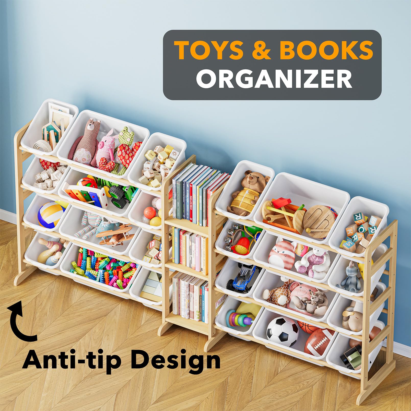 SpaceAid Large Toy Storage Organizer with 24 Bins and 3 Shelves, Toy Organizers Storage Bookshelf, Kids Bin Shelf Box Bookcase for Bedroom Playroom Organization Room Decor, White