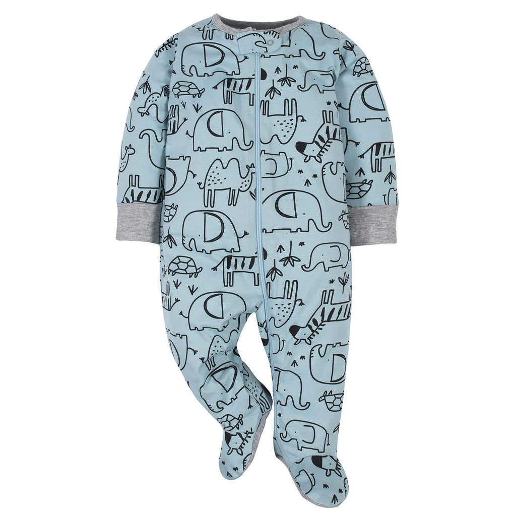 Gerber Baby Boys 4 Pack Sleep 'N Play Footie, Jungle Blue, 0-3 Months