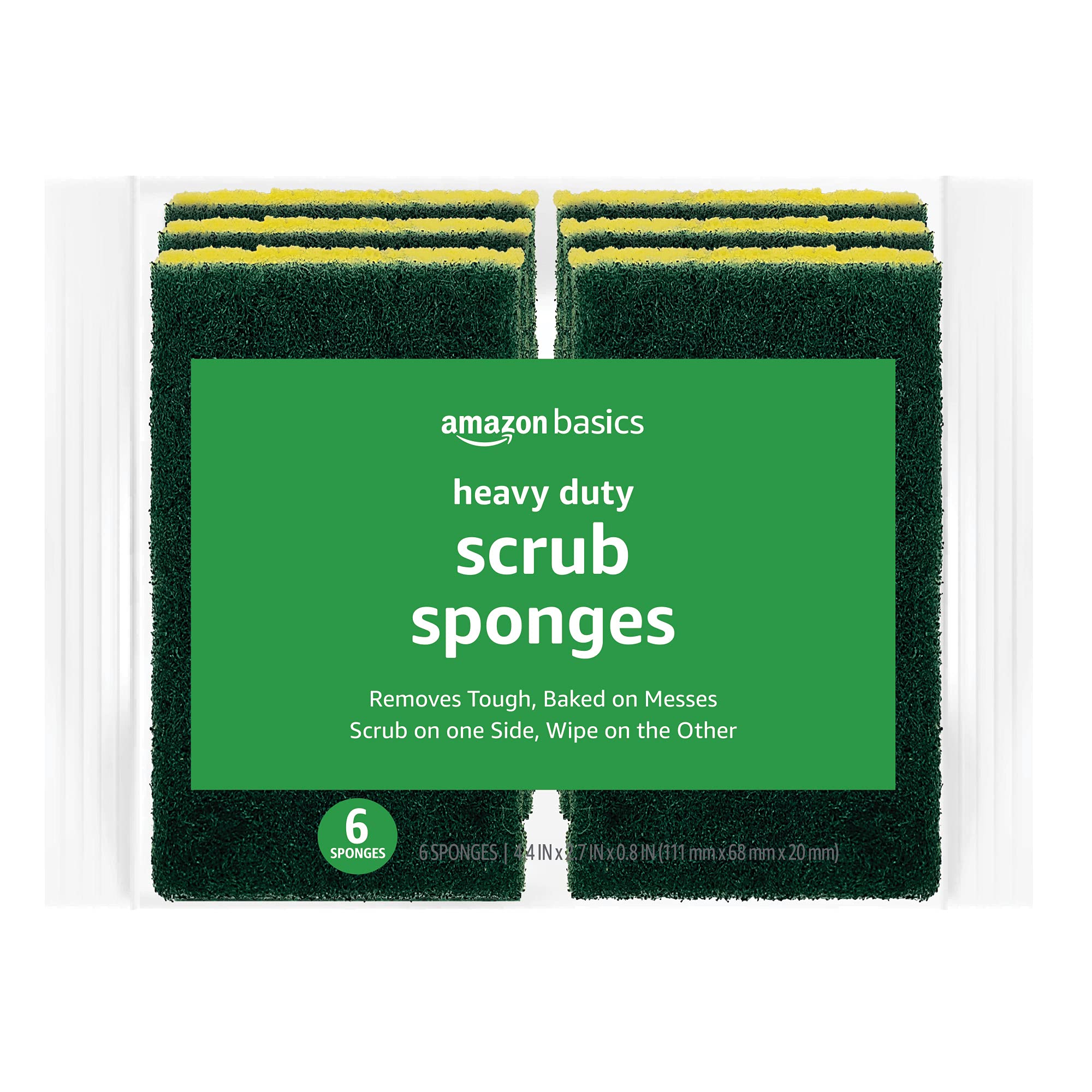 Amazon Basics Cleaning Sponges, Multipurpose, Heavy Duty Scrub Sponges, Yellow/Green, 6-Pack