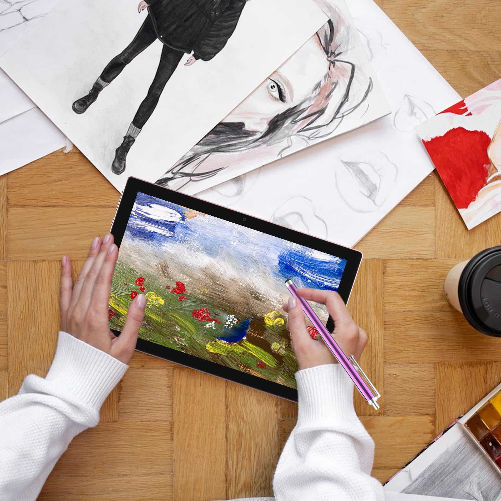 COOPERS Tablet Android 15, 10 inch Tablet 12GB RAM+64GB ROM Max 1TB, 1.8Ghz Quad-core Processor, 5G WiFi6, 6000mAh Battery Dual Camera, 2 in 1 Tablets with Keyboard Case Mouse Stylus, Widevine L1 Pink