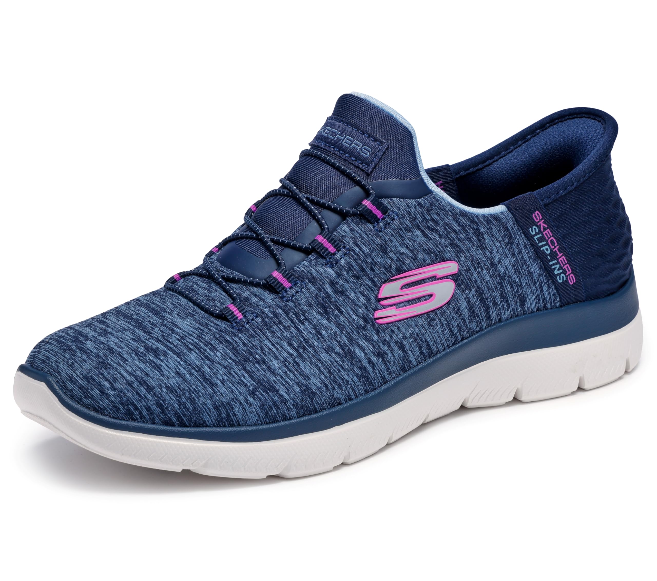 Skechers Women's Summits Hands-Free Slip-Ins – Memory Foam Insole, Heel Pillow, Vegan Materials Sneaker, Navy Purple, 9.5