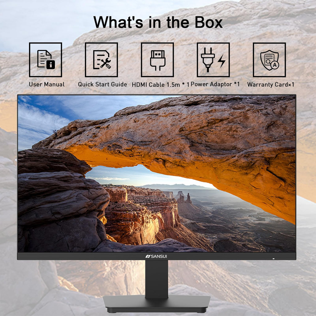 SANSUI Monitor 24 Inch 100Hz PC Monitor, HDMI VGA Ports VESA Mount, FHD Computer Monitor Ultra-Slim Ergonomic Tilt Eye Care for Home Office (ES-24F2, HDMI Cable Included)