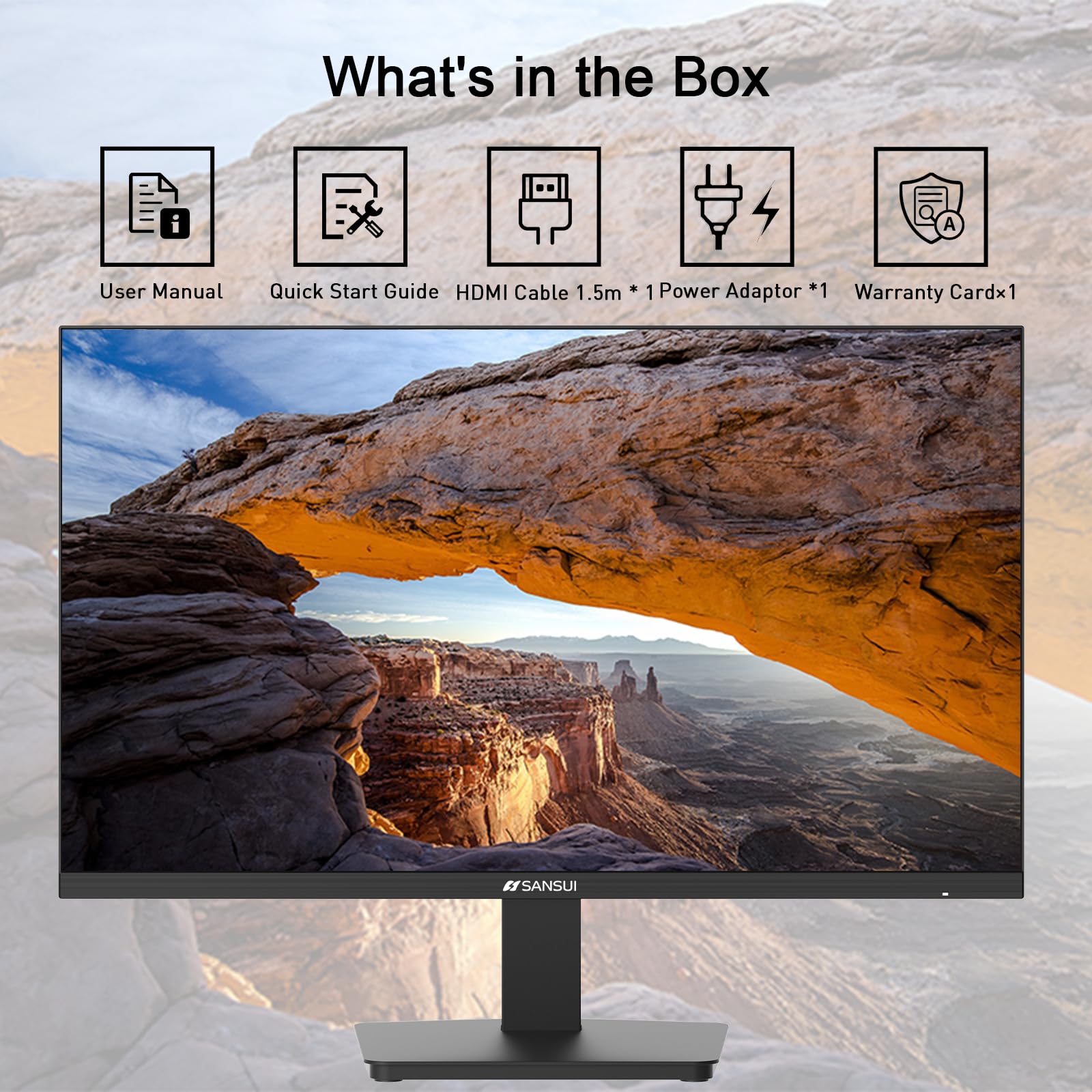 SANSUI Monitor 24 Inch 100Hz PC Monitor, HDMI VGA Ports VESA Mount, FHD Computer Monitor Ultra-Slim Ergonomic Tilt Eye Care for Home Office (ES-24F2, HDMI Cable Included)