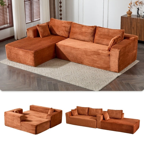 Compression Sectional Couch With Comfy Chaise, Boneless L Shape Sofa