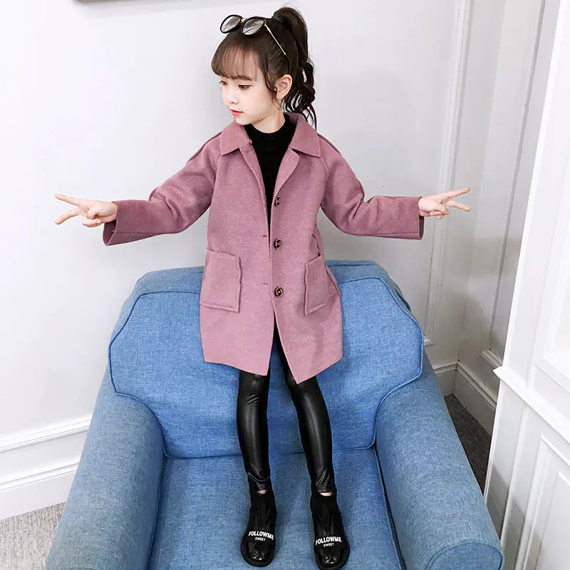 Thick Woolen Overcoat for Girls' Winter Clothing