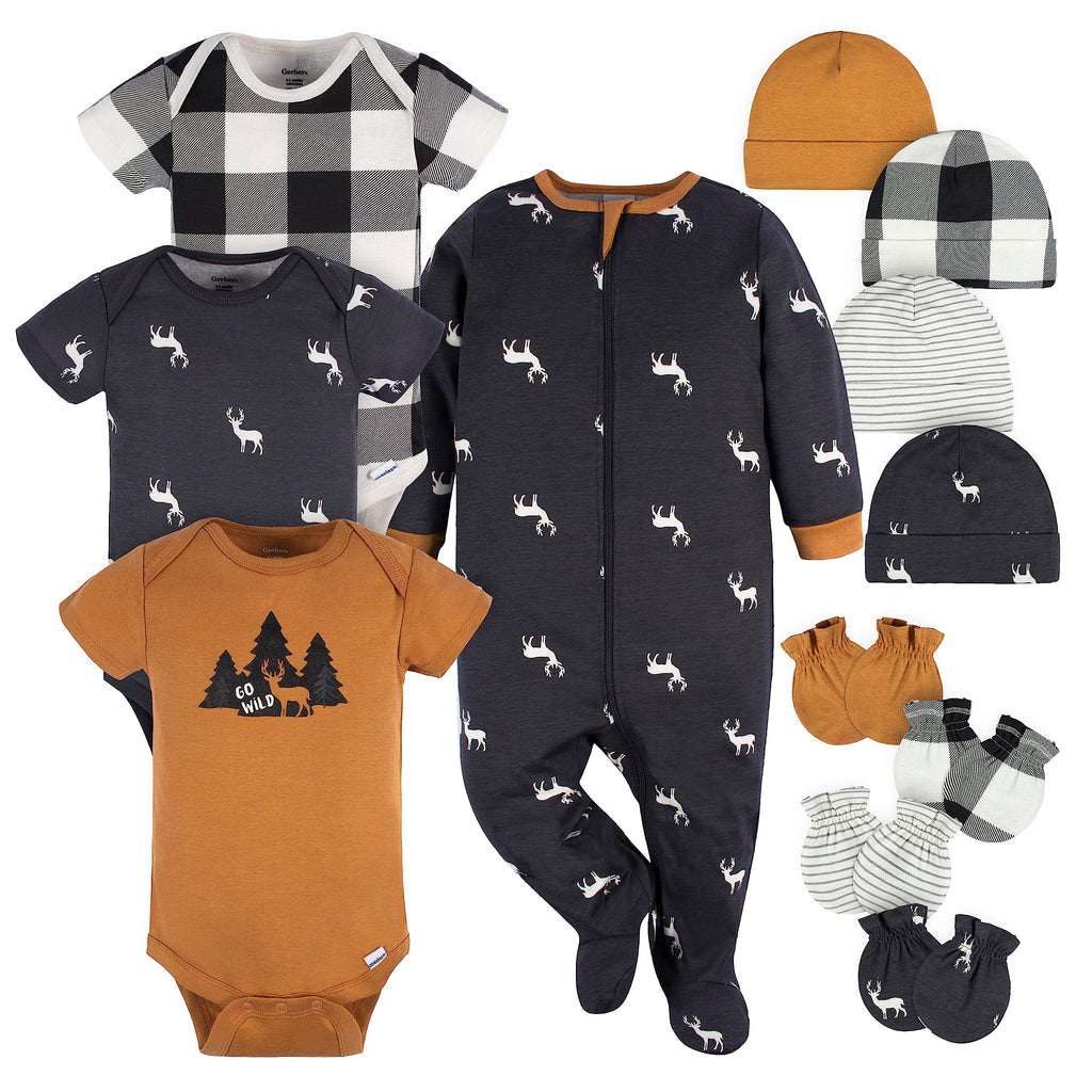 Gerber Baby Boys 12 Piece Layette Gift Set, Brown Deer, 0-3 Months