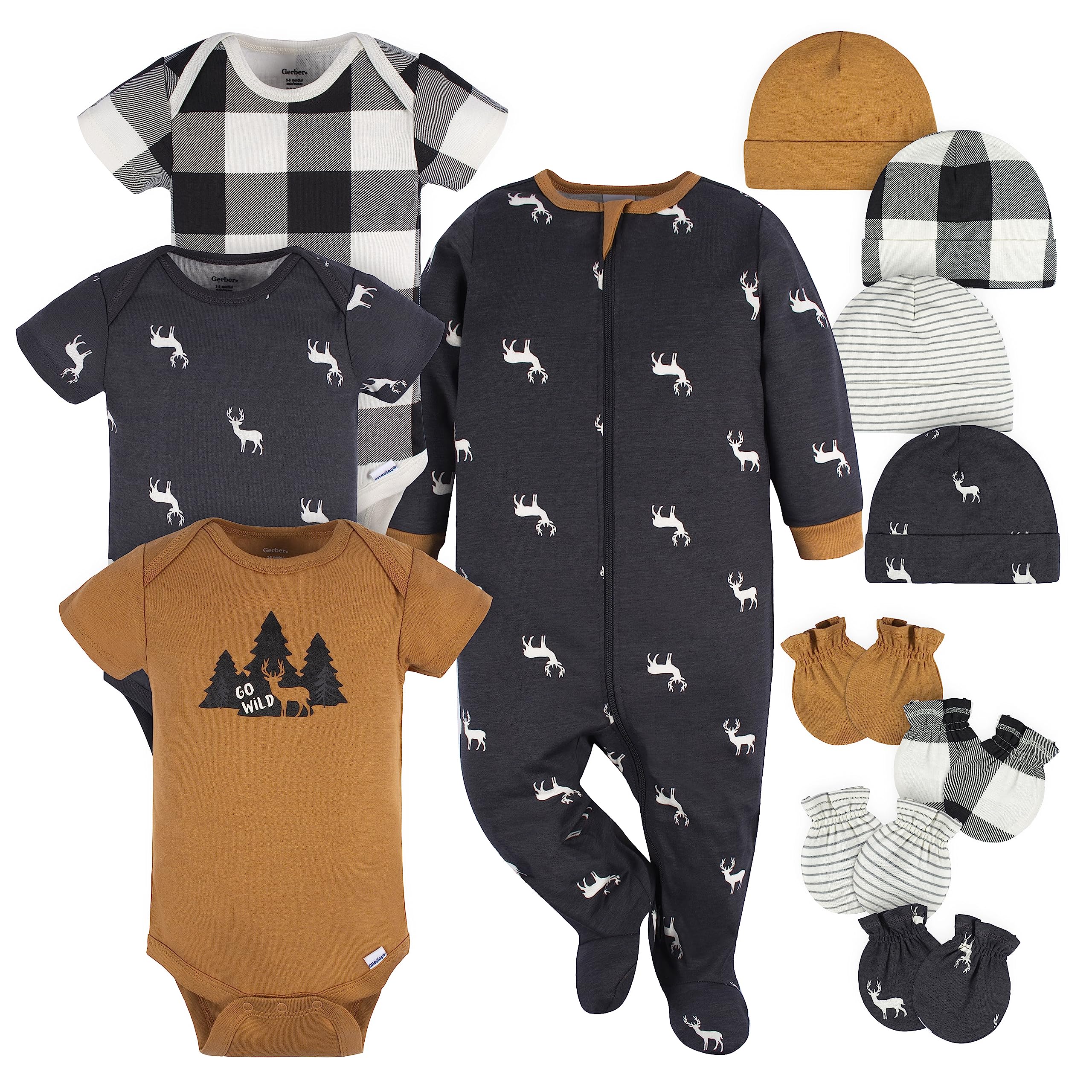 Gerber Baby Boys 12 Piece Layette Gift Set, Brown Deer, 0-3 Months