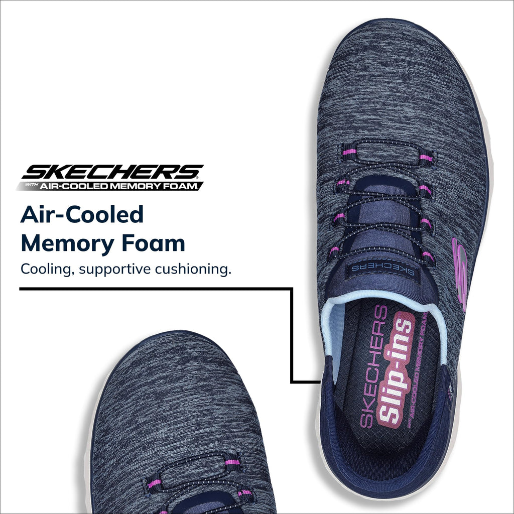 Skechers Women's Summits Hands-Free Slip-Ins – Memory Foam Insole, Heel Pillow, Vegan Materials Sneaker, Navy Purple, 9.5