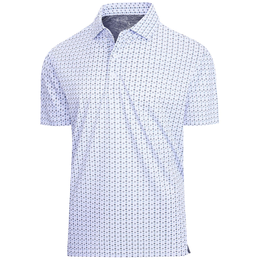 Esabel.C Mens Golf Shirts Print Moisture Wicking Short Sleeve Performance Dry Fit Stretch Active Polo Shirts for Men,WhiteU,L