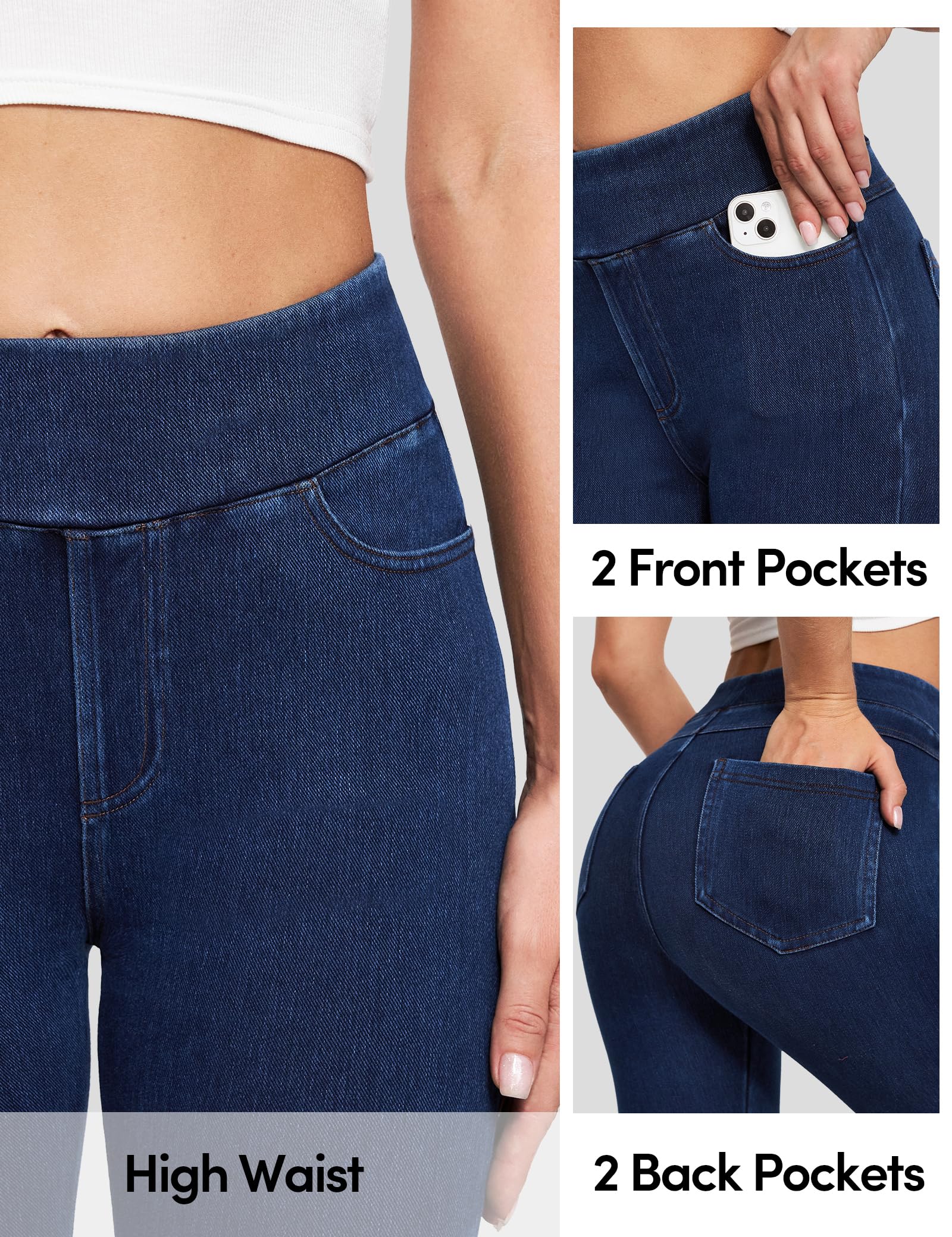 IUGA Stretchy Jeans for Women High Waist Jeggings Tummy Control Skinny Jeans Pull on Leggings with Pockets Trendy Casual(Dark Blue, Medium)