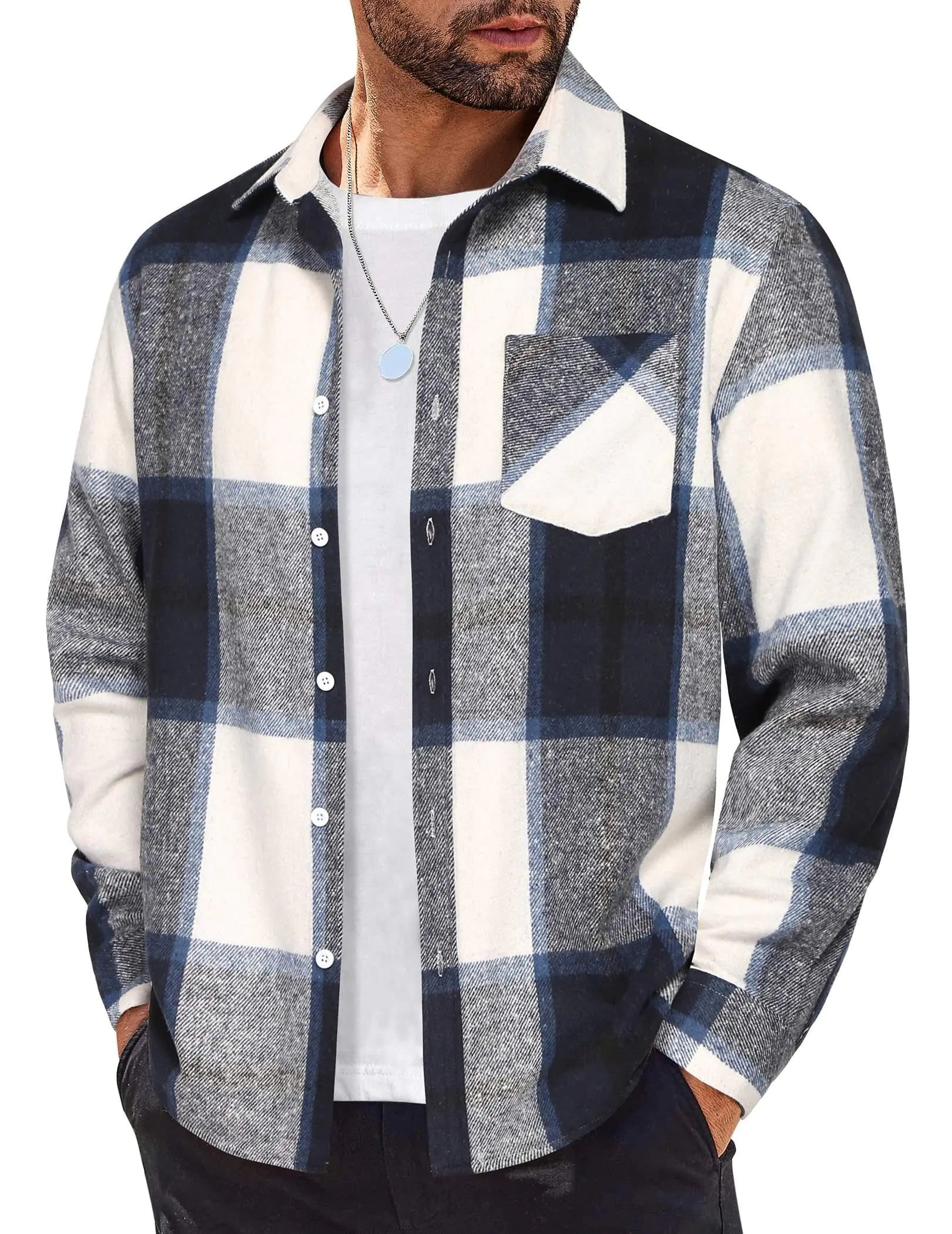 COOFANDY Mens Button Up Shirts Long Sleeve Plaid Shirts Casual Button Down Shirts Regular Fit Fall Jackets