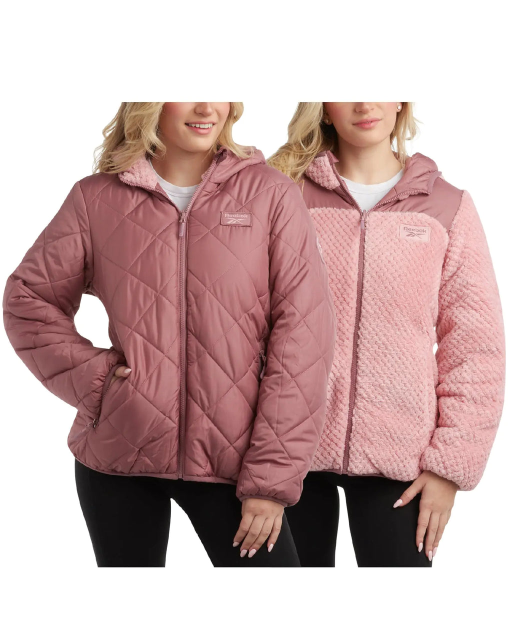 Reebok Womens Puffer Jacket - Quilted Puffer Reversible to Faux Fleece Jacket - Insulated Winter Jackets for Women (S-XL) Size Large Dark Dusty Rose
