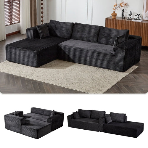 Compression Sectional Couch With Comfy Chaise, Boneless L Shape Sofa