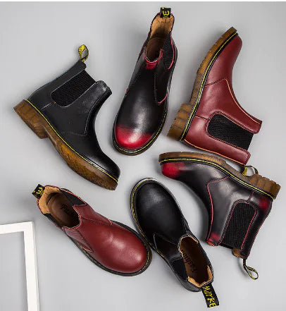 Autumn Style Thick-Heeled Cowhide Martin Boots for Men/Women