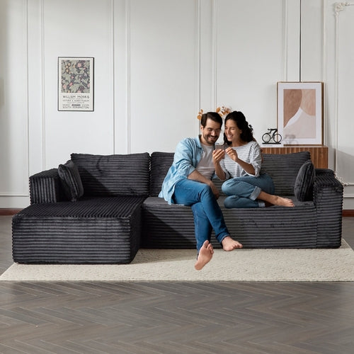 Compression Sectional Couch With Comfy Chaise, Boneless L Shape Sofa