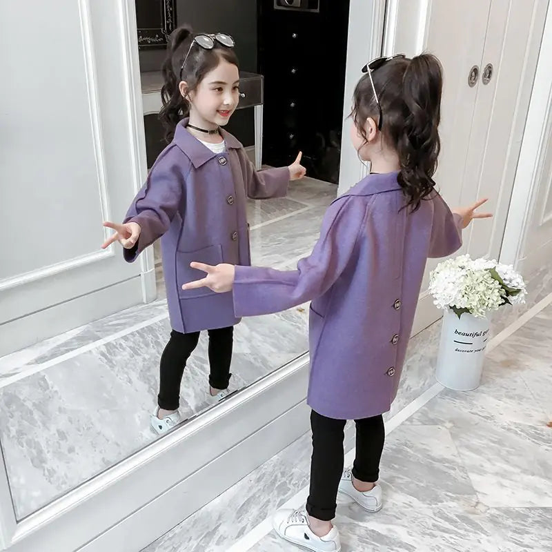 Thick Woolen Overcoat for Girls' Winter Clothing