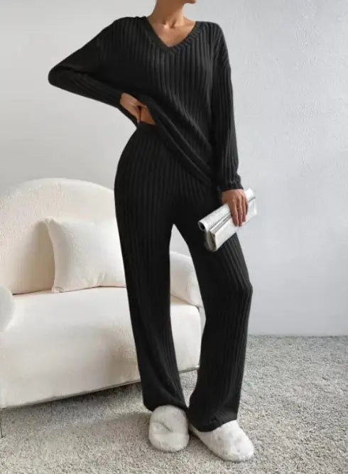 Autumn Ribbed Knit Loungewear Set