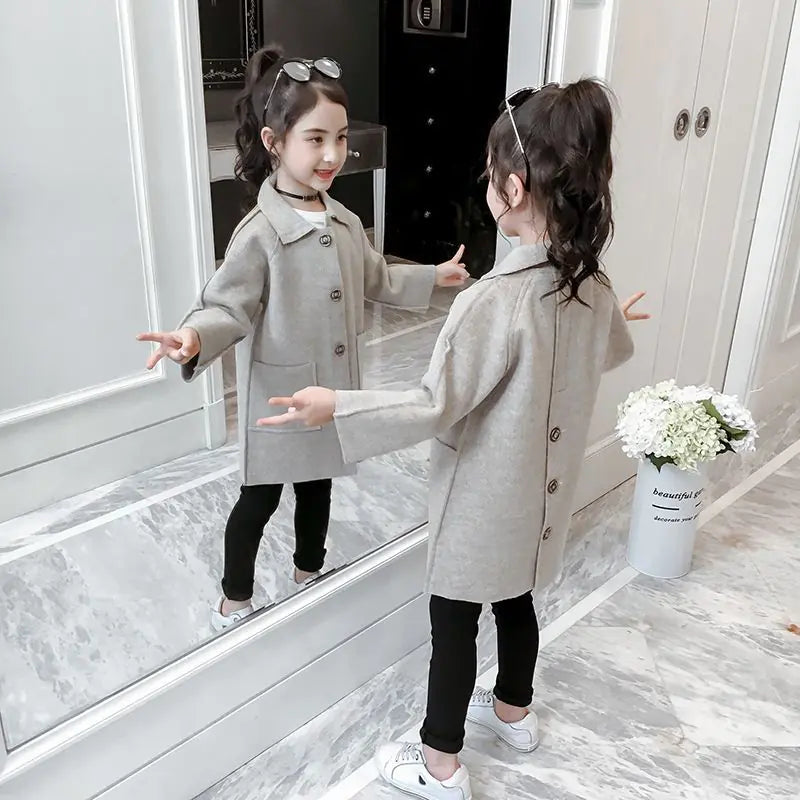 Thick Woolen Overcoat for Girls' Winter Clothing