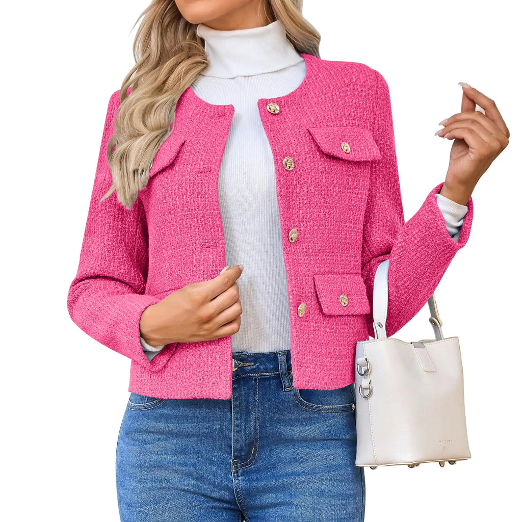 HUEOBIR Pink Tweed Cropped Blazer - XXL